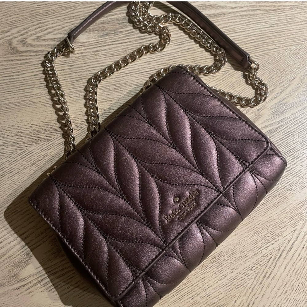 Kate Spade Emelyn Briar Lane Quilted Leather Crossbody Purse Metallic Oak - Picture 3 of 8